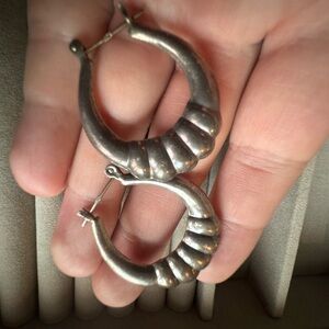 Large Sterling Silver Shrimp Form Hoop Earrings